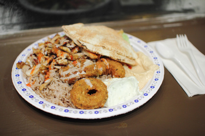 Falafel Shawerma platter from Aladdin Cafe in downtown Vancouver BC Canada.