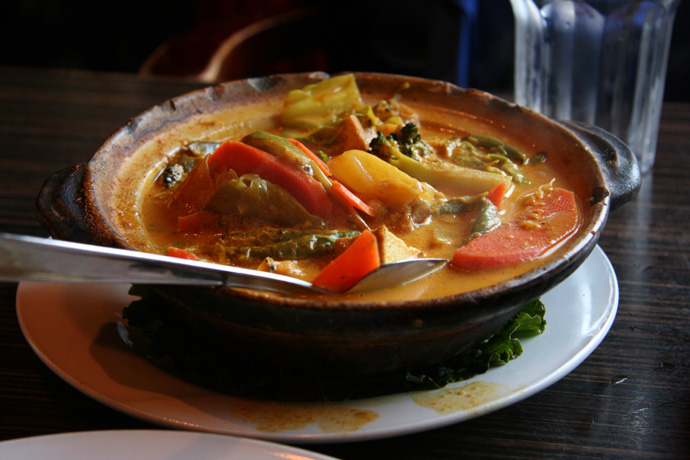 Sayur Lemak Malaysian Vegetable Curry from Banana Leaf restaurant in Kits Vancouver BC Canada.