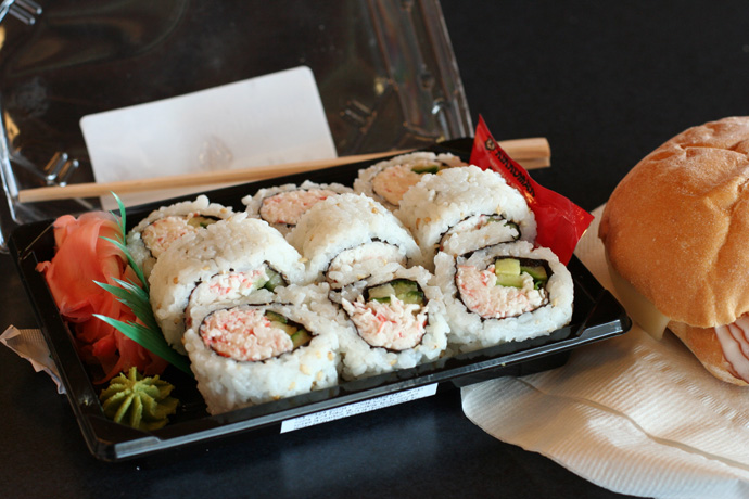 BC Ferries Bread Garden Sushi (California roll, around $5)