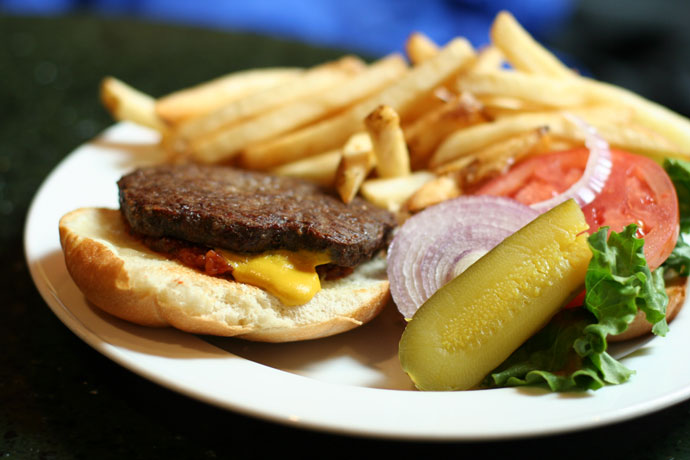 Hamburger and fries (around $13)