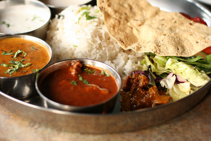 Non-vegetarian Thali combination platter ($14) from Bombay Bhel Indian restaurant in Burnaby.