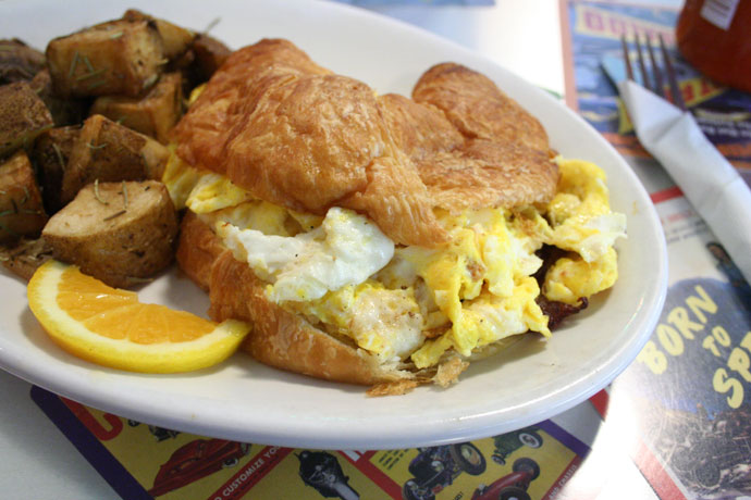 Breakfast eggs in a croissant (Mangled Eggs)