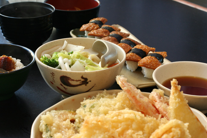 Vegetable Tempura (pictured in front) plus other assorted Japanese dishes (from Fish on Rice Japanese All you can eat buffet restaurant).