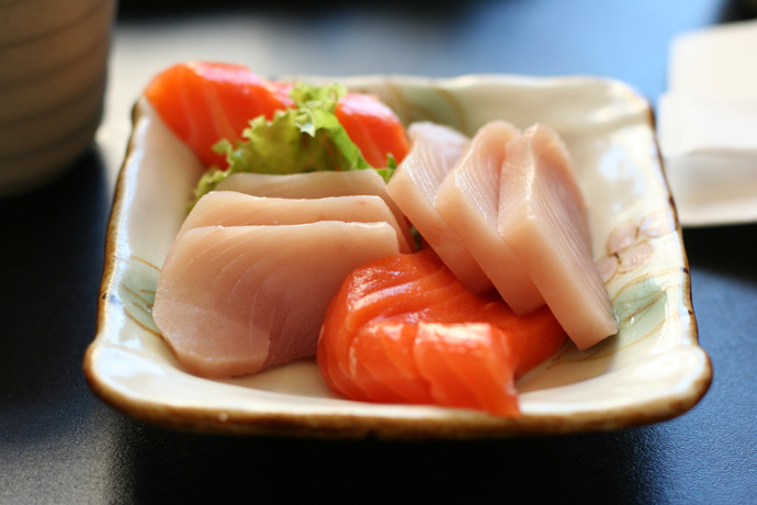 Assorted Tuna and Salmon Sashimi from Fish on Rice Japanese Cuisine (all you can eat) in Burnaby BC Canada.