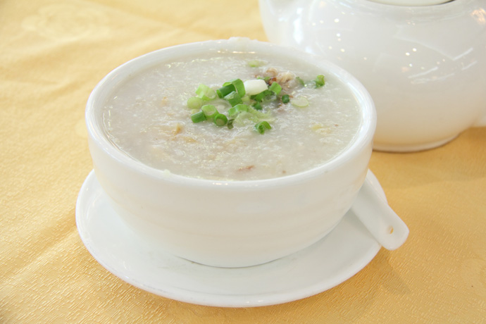 Chinese style Congee from Fraser Court Chinese restaurant in Vancouver BC Canada.