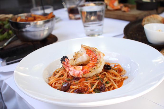 Tasty Prawn Linguine from glowbal grill steaks and satay restaurant in Vancouver BC Canada.