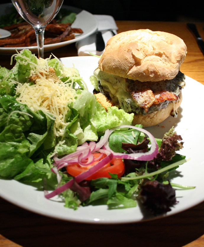 Hamilton Street Burger ($12) with Beef, bacon, cheddar, sautÃ©ed onions, and chipotle mayo from the Hamilton Street Grill in Vancouver.