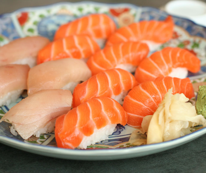 Tuna and Salmon Nigiri Sushi (Tuna: $1.50 per piece, Sockeye Salmon: $2.00 per piece)