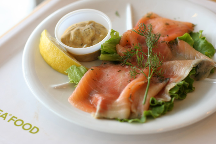 Ikea Swedish Gravlax with Mustard and Dill (smoked salmon, delicious!). Around $5.00. From Ikea in Coquitlam BC Canada, a suburb of Vancouver.