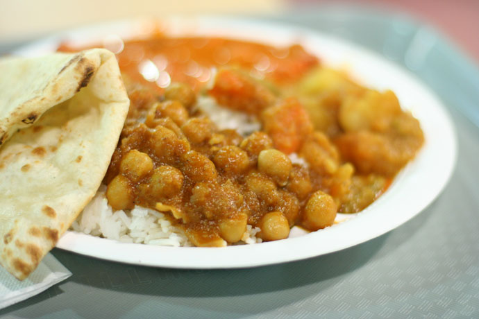 Indian food with Naan bread