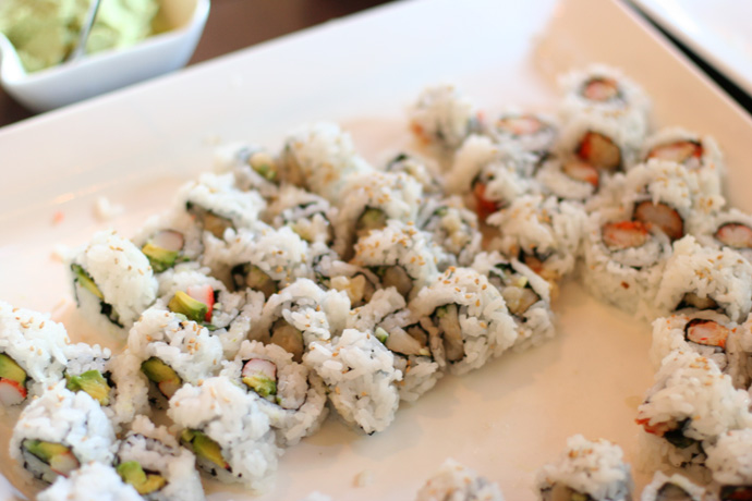 Plate of Assorted sushi (partially eaten!) from Irashai Grill in Vancouver.