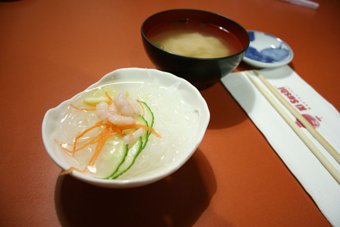 Ebi Sunomono salad and Miso Soup