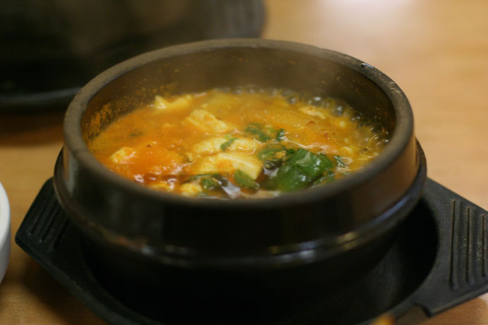 Korean tofu soup from Madangcoul Korean Restaurant in Vancouver, BC, Canada.