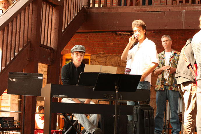 Musicians from the Victoria Conservatory of Music Summer Jazz Workshop Student Ensemble, getting ready to perform.