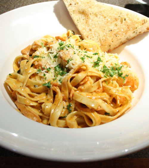 Seafood fettucini at Milestones restaurant