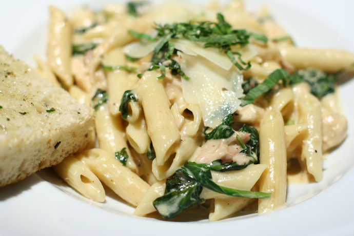 Roasted Chicken Penne Asiago pasta from Milestone's Restaurant in downtown Vancouver.