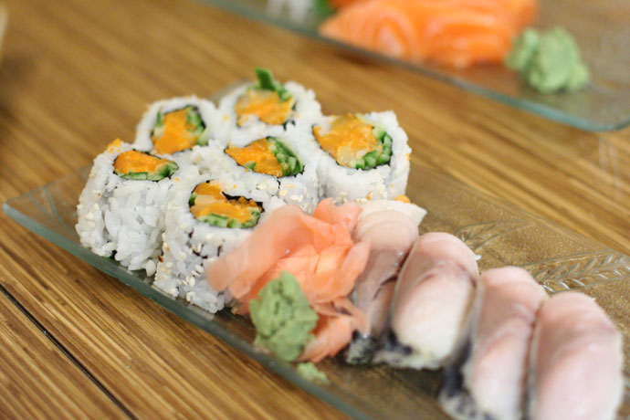 Chopped scallop sushi and saba sushi from Nikkyu Japanese Restaurant in Vancouver.