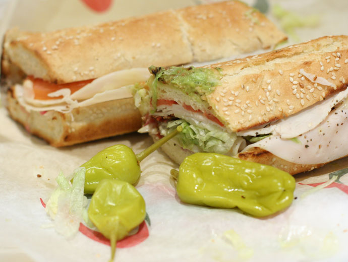 Quiznos sub sandwich (Turkey Bacon Guacamole)
