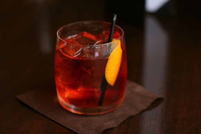 Negroni (drink) - A bitter drink thats great preparation for a meal and an Apertif. Tanqueray gin, Campari, Cinzano Rosso on the rocks.