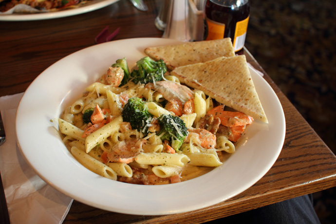 Salmon Pesto Penne from Rosie's on Robson (British Pub-style restaurant in downtown Vancouver BC Canada)