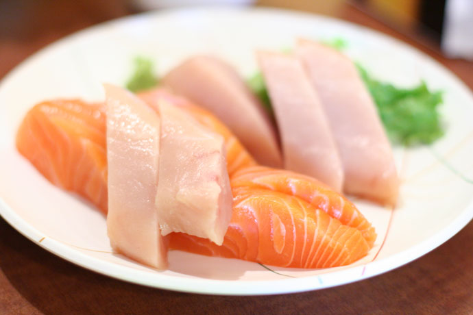 Tuna and salmon sashimi at Samurai Sushi in Vancouver