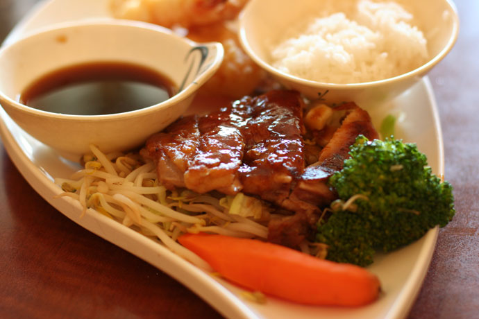 Chicken teriyaki and rice (part of Combo C from Samurai Japanese restaurant)