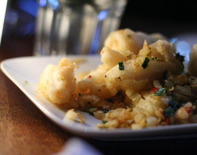 Wok Squid at the Sandbar restaurant (with chilies,garlic, cilantro, and ginger for $8.50)