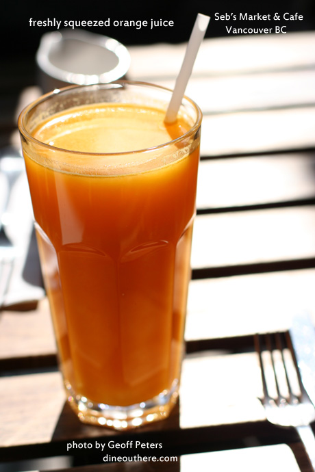 Freshly squeezed orange juice from Sebs, a great breakfast and brunch place in East Vancouver.