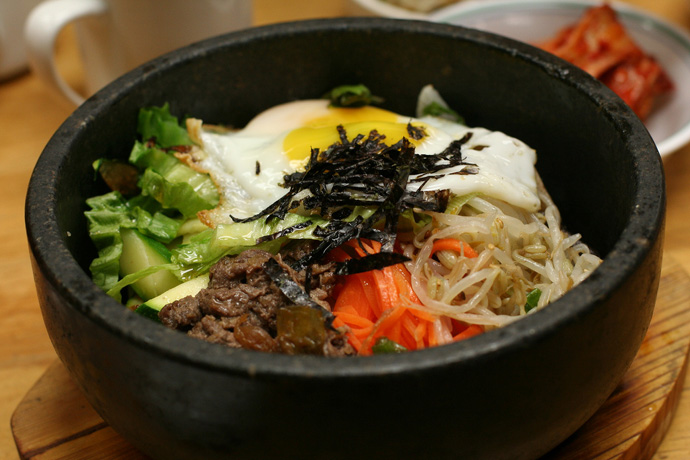 Bibimbap at Seoul Duck Bae Korean restaurant on Kingsway in Vancouver BC Canada.