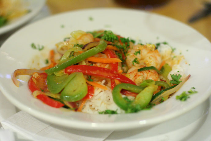 Prawn curry rice bowl at the SFU Pub