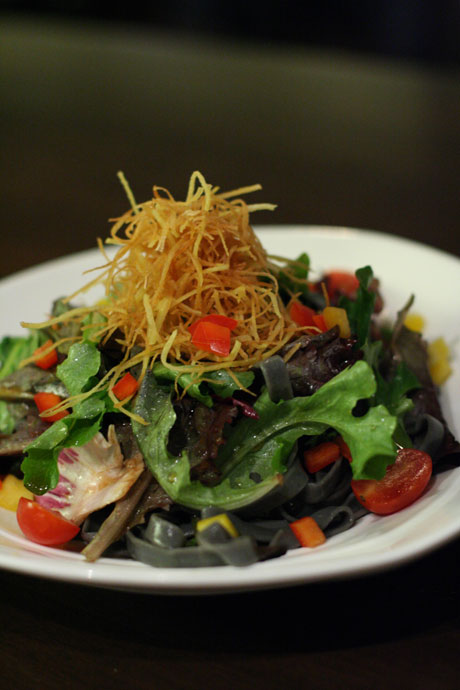 Ika Sumi Pasta ($8.75) - a salad made with squid ink pasta and fresh vegetables, from ShuRaku Japanese restaurant.