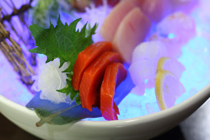 Another shot of the 5 kinds of Sashimi (with glowing ice cubes that give it an interesting lighting effect) from ShuRaku Japanese restaurant