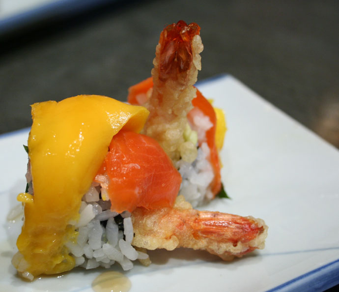 Sunshine roll sushi with mango