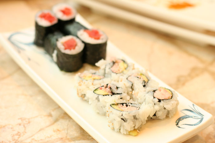 California roll and salmon maki sushi