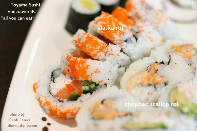 Alaska roll and chopped scallop roll sushi