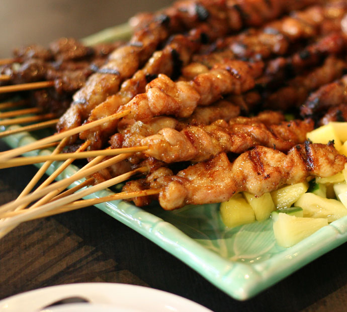 Beef, chicken, lamb, and pork satay skewers