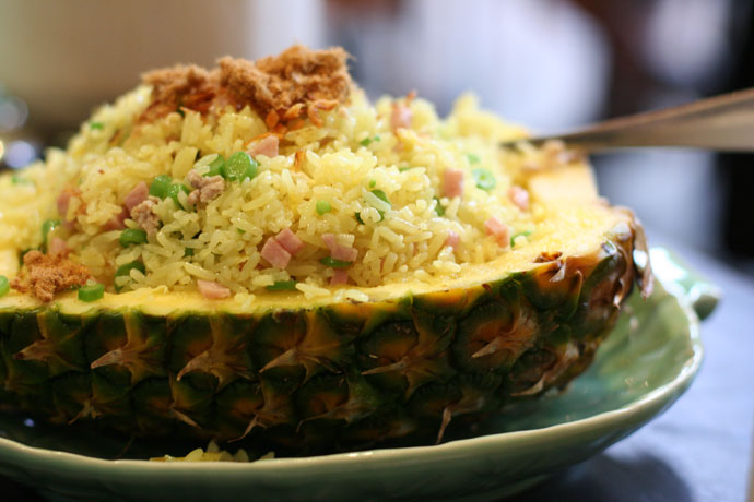 Pineapple Fried Rice with Ham and Chicken ($12.95) from Tropika Restaurant on Robson Street.