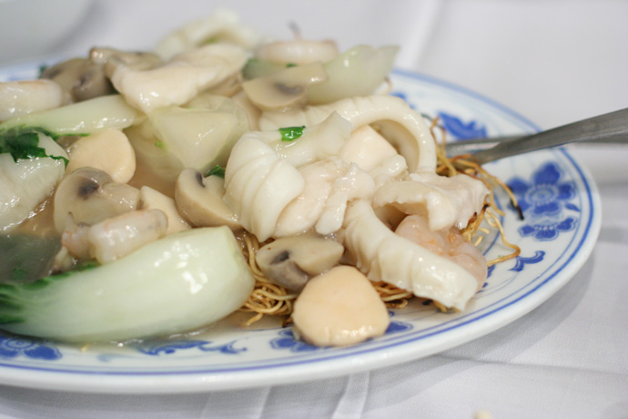 Another shot of the same Mixed Seafood Chow Mein dish from Tsui Hang Chienese Restaurant on Granville Street in Vancouver.