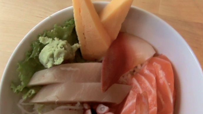 Urban Sushi in downtown Vancouver BC Canada (Business district). Chirashi Don bowl sushi $11.95.