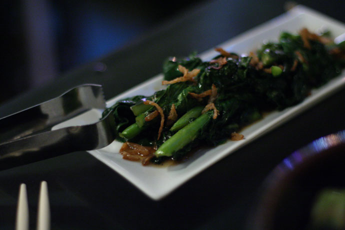 Gai lan (Chinese brocolli) and crisped shallots from Wild Rice restaurant in Vancouver. $7  (side dish)