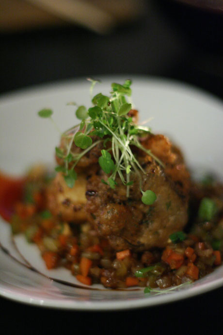 Ma po doufu from Wild Rice restaurant in Vancouver. Made with tempura eggplant, chili jam $11 